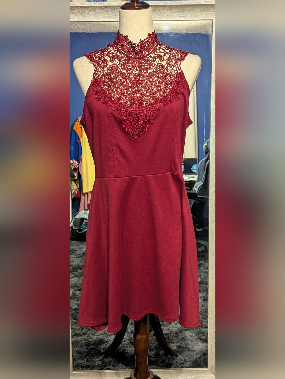 Rue21 Burgundy Lace Yoke Fit & Flare Dress